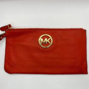 Red Michael Kors Leather Clutch w/ Wrist Strap